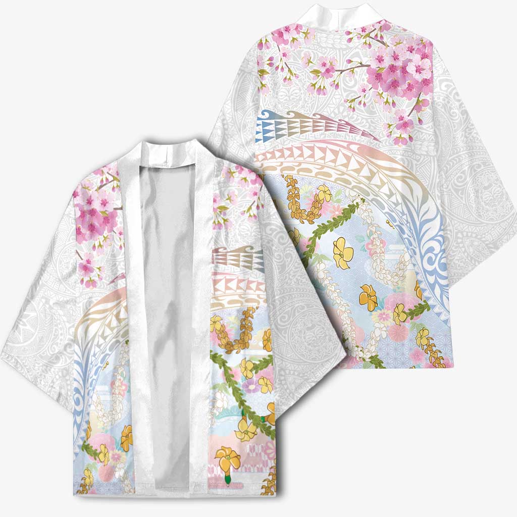 Hawaiian and Japanese Culture Together Kimono Tribal Motifs with Lei and Japanese Sakura Pattern LT03 - Polynesian Pride