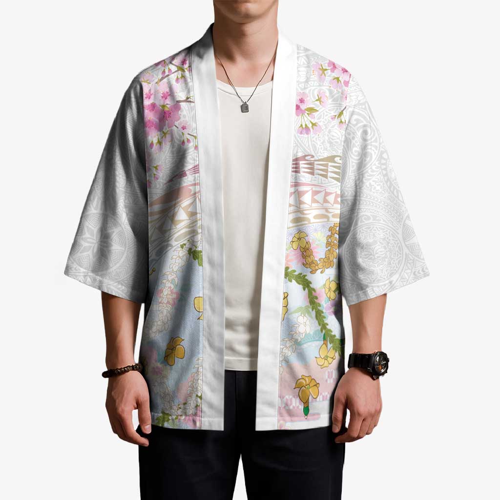 Hawaiian and Japanese Culture Together Kimono Tribal Motifs with Lei and Japanese Sakura Pattern LT03 - Polynesian Pride