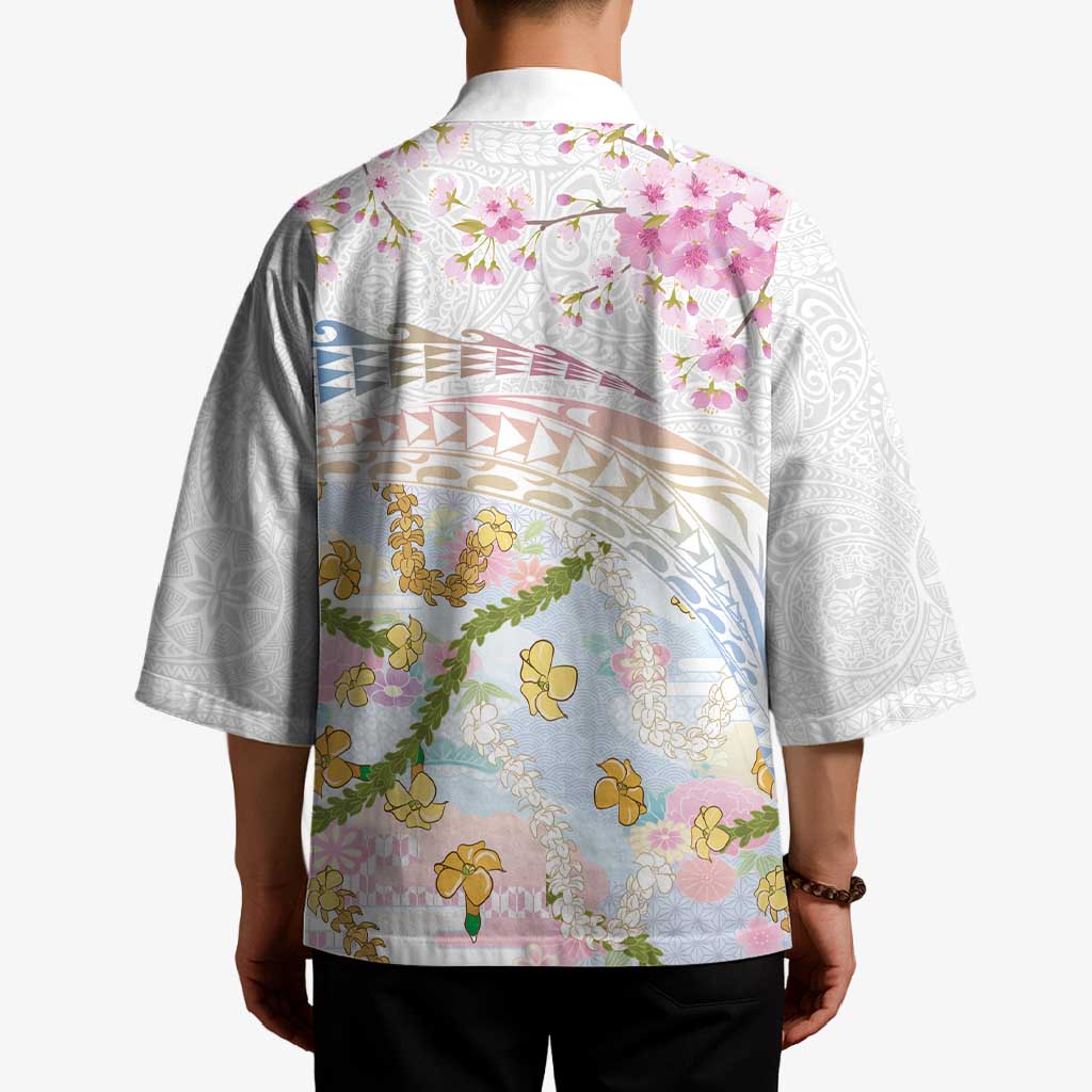Hawaiian and Japanese Culture Together Kimono Tribal Motifs with Lei and Japanese Sakura Pattern LT03 - Polynesian Pride