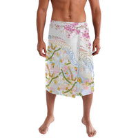 Hawaiian and Japanese Culture Together Lavalava Tribal Motifs with Lei and Japanese Sakura Pattern LT03 White - Polynesian Pride