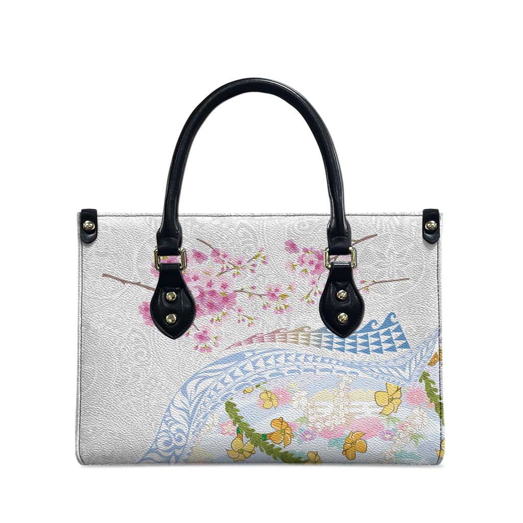Hawaiian and Japanese Culture Together Leather Bag Tribal Motifs with Lei and Japanese Sakura Pattern LT03 - Polynesian Pride