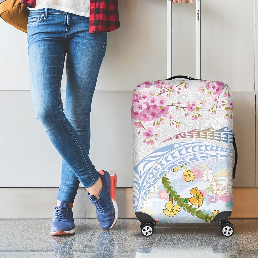 Hawaiian and Japanese Culture Together Luggage Cover Tribal Motifs with Lei and Japanese Sakura Pattern LT03 - Polynesian Pride