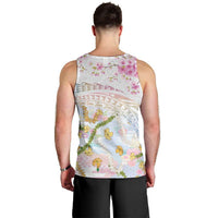 Hawaiian and Japanese Culture Together Men Tank Top Tribal Motifs with Lei and Japanese Sakura Pattern LT03 - Polynesian Pride