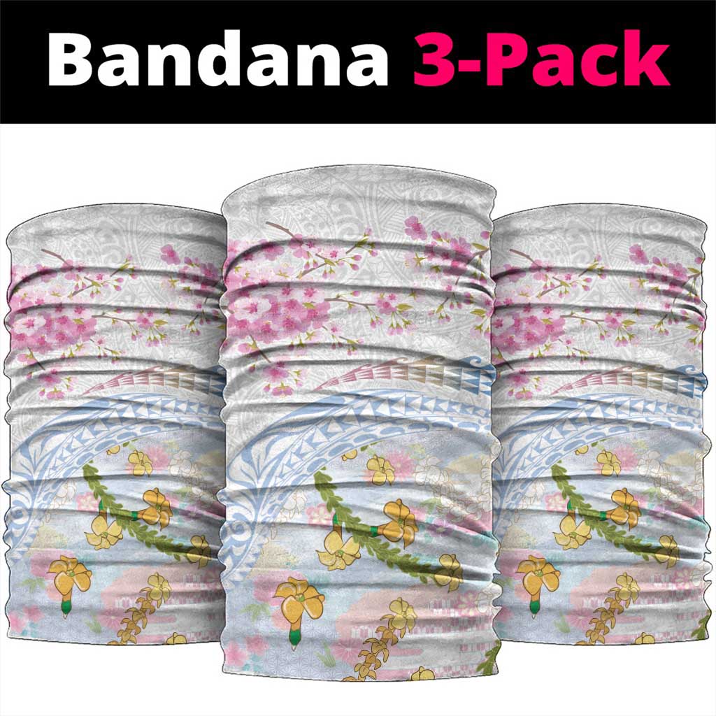 Hawaiian and Japanese Culture Together Neck Gaiter Tribal Motifs with Lei and Japanese Sakura Pattern LT03 package One Size: 25*50cm White - Polynesian Pride