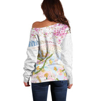 Hawaiian and Japanese Culture Together Off Shoulder Sweater Tribal Motifs with Lei and Japanese Sakura Pattern LT03 - Polynesian Pride