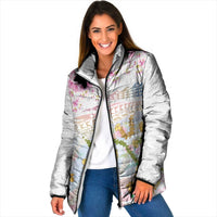 Hawaiian and Japanese Culture Together Padded Jacket Tribal Motifs with Lei and Japanese Sakura Pattern LT03 Women White - Polynesian Pride
