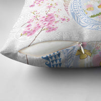 Hawaiian and Japanese Culture Together Pillow Cover Tribal Motifs with Lei and Japanese Sakura Pattern LT03 - Polynesian Pride