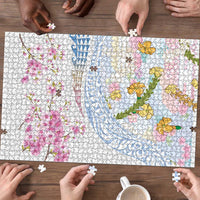 Hawaiian and Japanese Culture Together Puzzle Tribal Motifs with Lei and Japanese Sakura Pattern LT03 - Polynesian Pride