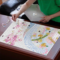 Hawaiian and Japanese Culture Together Puzzle Tribal Motifs with Lei and Japanese Sakura Pattern LT03 - Polynesian Pride