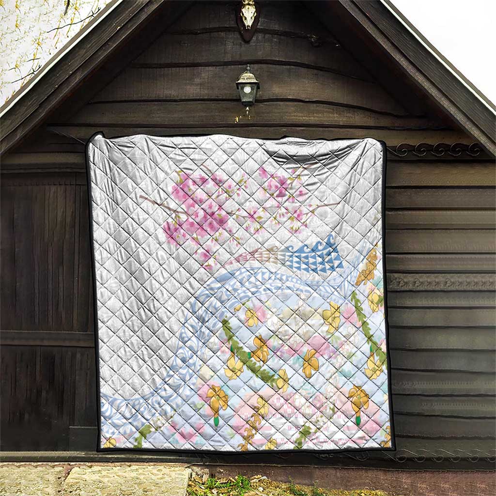 Hawaiian and Japanese Culture Together Quilt Tribal Motifs with Lei and Japanese Sakura Pattern LT03 - Polynesian Pride