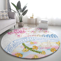Hawaiian and Japanese Culture Together Round Carpet Tribal Motifs with Lei and Japanese Sakura Pattern LT03 - Polynesian Pride
