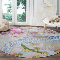 Hawaiian and Japanese Culture Together Round Carpet Tribal Motifs with Lei and Japanese Sakura Pattern LT03 - Polynesian Pride