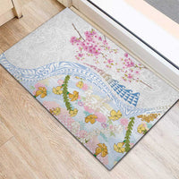 Hawaiian and Japanese Culture Together Rubber Doormat Tribal Motifs with Lei and Japanese Sakura Pattern LT03 - Polynesian Pride