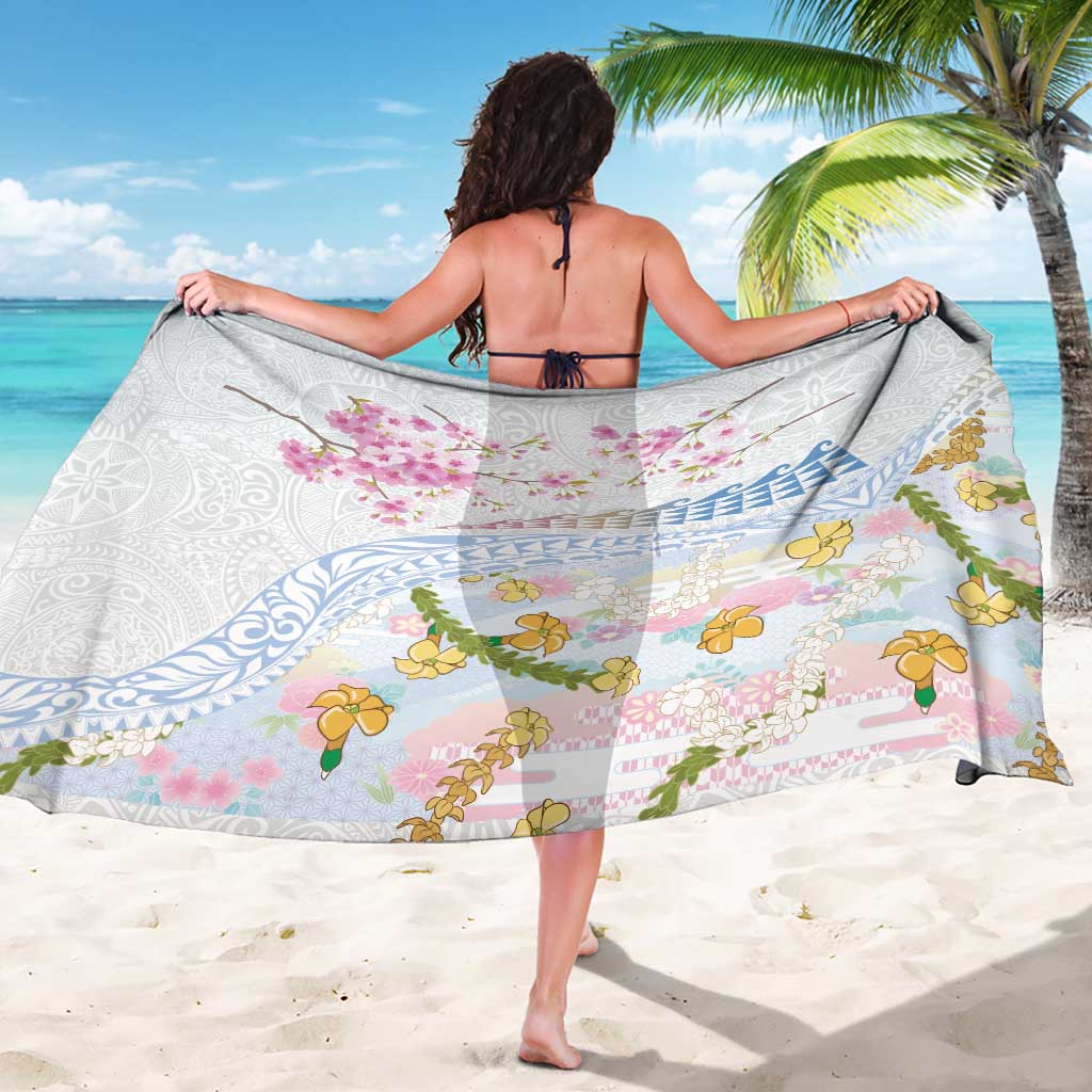Hawaiian and Japanese Culture Together Sarong Tribal Motifs with Lei and Japanese Sakura Pattern LT03 - Polynesian Pride