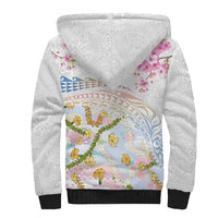 Hawaiian and Japanese Culture Together Sherpa Hoodie Tribal Motifs with Lei and Japanese Sakura Pattern LT03 - Polynesian Pride