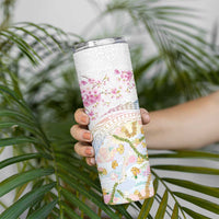 Hawaiian and Japanese Culture Together Skinny Tumbler Tribal Motifs with Lei and Japanese Sakura Pattern LT03 - Polynesian Pride
