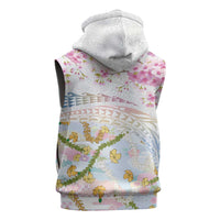 Hawaiian and Japanese Culture Together Sleeveless Hoodie Tribal Motifs with Lei and Japanese Sakura Pattern LT03 - Polynesian Pride