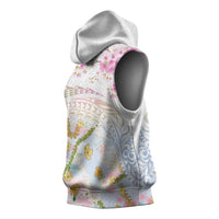 Hawaiian and Japanese Culture Together Sleeveless Hoodie Tribal Motifs with Lei and Japanese Sakura Pattern LT03 - Polynesian Pride