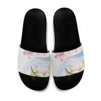 Hawaiian and Japanese Culture Together Slide Sandals Tribal Motifs with Lei and Japanese Sakura Pattern LT03 White - Polynesian Pride