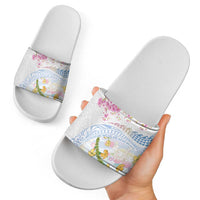 Hawaiian and Japanese Culture Together Slide Sandals Tribal Motifs with Lei and Japanese Sakura Pattern LT03 - Polynesian Pride