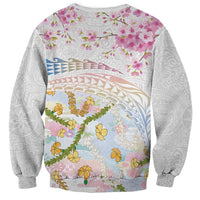 Hawaiian and Japanese Culture Together Sweatshirt Tribal Motifs with Lei and Japanese Sakura Pattern LT03 - Polynesian Pride