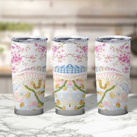 Hawaiian and Japanese Culture Together Tumbler Cup Tribal Motifs with Lei and Japanese Sakura Pattern LT03 - Polynesian Pride