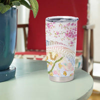 Hawaiian and Japanese Culture Together Tumbler Cup Tribal Motifs with Lei and Japanese Sakura Pattern LT03 - Polynesian Pride