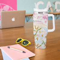 Hawaiian and Japanese Culture Together Tumbler With Handle Tribal Motifs with Lei and Japanese Sakura Pattern LT03 - Polynesian Pride