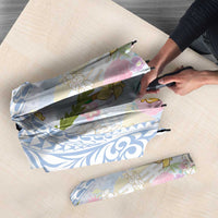 Hawaiian and Japanese Culture Together Umbrella Tribal Motifs with Lei and Japanese Sakura Pattern