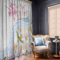 Hawaiian and Japanese Culture Together Window Curtain Tribal Motifs with Lei and Japanese Sakura Pattern LT03 - Polynesian Pride