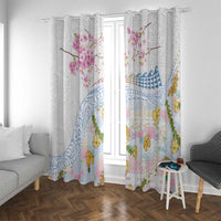 Hawaiian and Japanese Culture Together Window Curtain Tribal Motifs with Lei and Japanese Sakura Pattern LT03 With Grommets White - Polynesian Pride