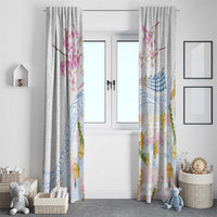 Hawaiian and Japanese Culture Together Window Curtain Tribal Motifs with Lei and Japanese Sakura Pattern LT03 - Polynesian Pride