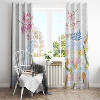 Hawaiian and Japanese Culture Together Window Curtain Tribal Motifs with Lei and Japanese Sakura Pattern LT03 - Polynesian Pride