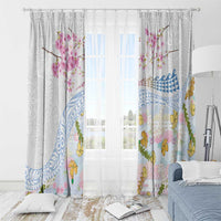 Hawaiian and Japanese Culture Together Window Curtain Tribal Motifs with Lei and Japanese Sakura Pattern LT03 - Polynesian Pride