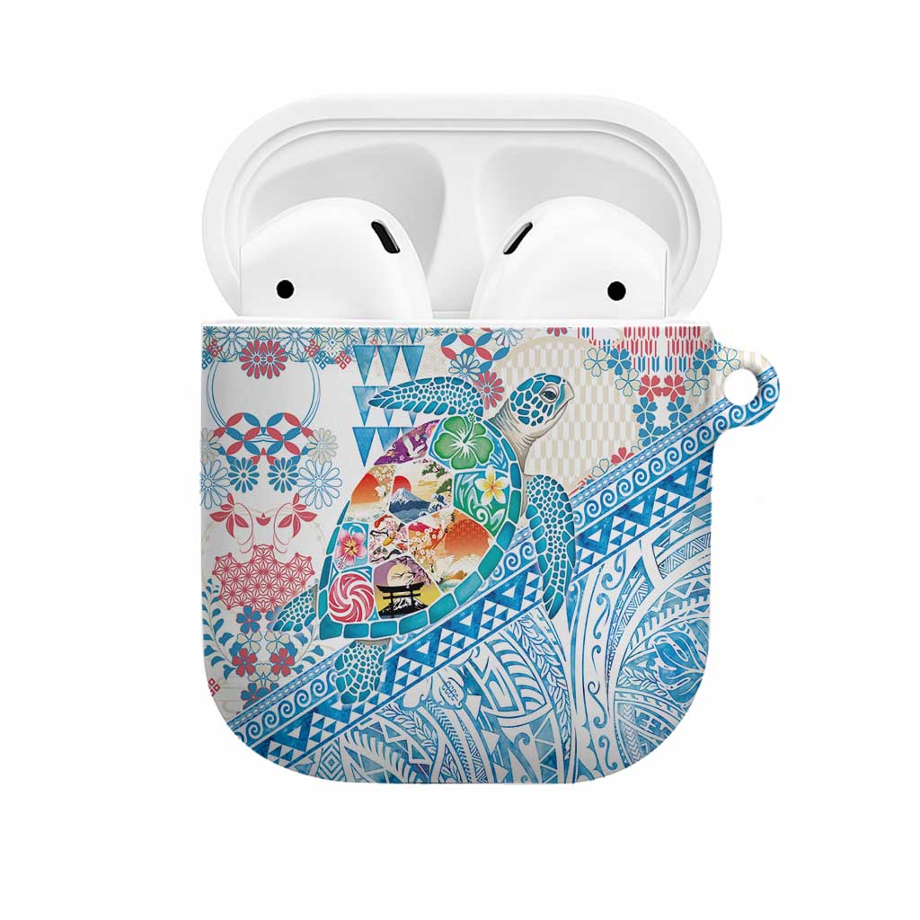 Hawaiian and Japanese Culture Together AirPods Case Tropical Honu with Japanese Elements Blue Color LT03 Blue - Polynesian Pride