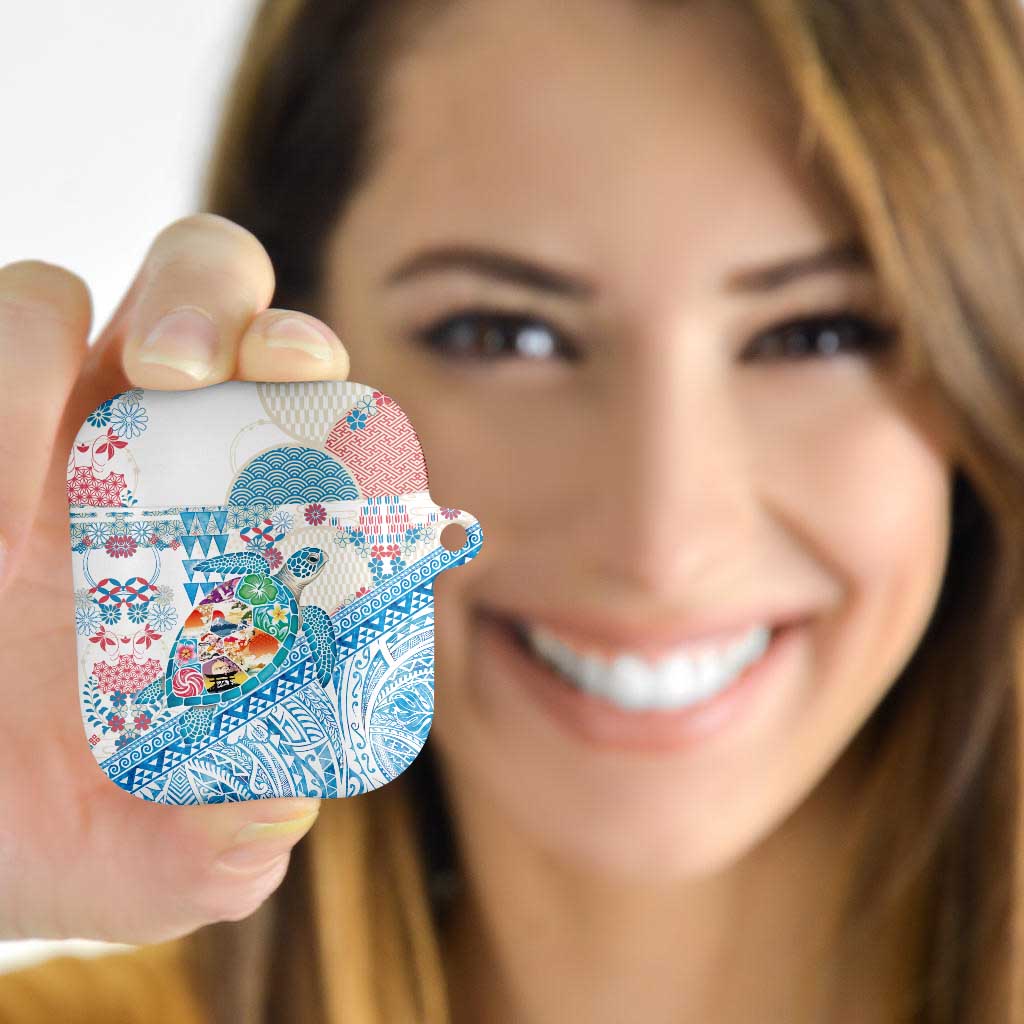 Hawaiian and Japanese Culture Together AirPods Case Tropical Honu with Japanese Elements Blue Color LT03 - Polynesian Pride