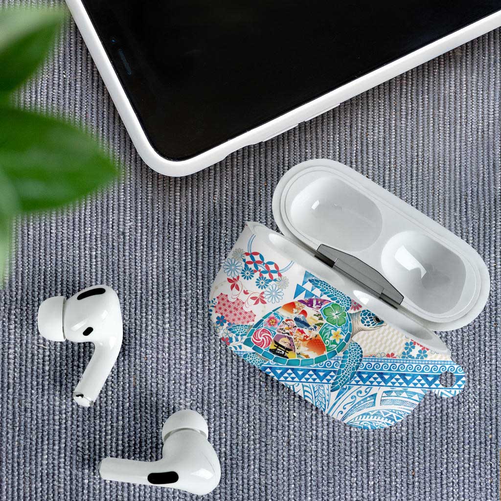 Hawaiian and Japanese Culture Together AirPods Case Tropical Honu with Japanese Elements Blue Color LT03 - Polynesian Pride