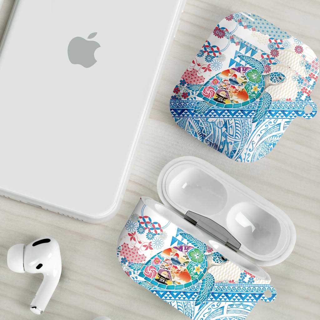 Hawaiian and Japanese Culture Together AirPods Case Tropical Honu with Japanese Elements Blue Color LT03 - Polynesian Pride