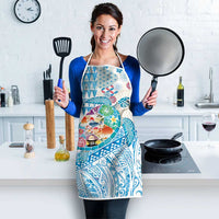Hawaiian and Japanese Culture Together Apron Tropical Honu with Japanese Elements Blue Color