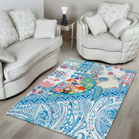 Hawaiian and Japanese Culture Together Area Rug Tropical Honu with Japanese Elements Blue Color LT03 - Polynesian Pride
