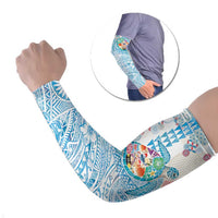 Hawaiian and Japanese Culture Together Arm Sleeves Tropical Honu with Japanese Elements Blue Color LT03 Set of 2 Blue - Polynesian Pride