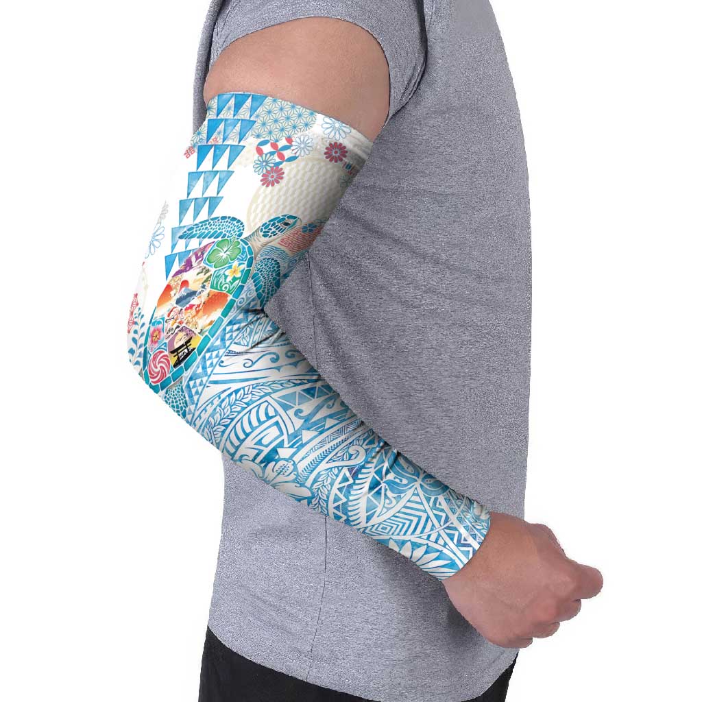 Hawaiian and Japanese Culture Together Arm Sleeves Tropical Honu with Japanese Elements Blue Color LT03 - Polynesian Pride