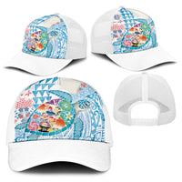 Hawaiian and Japanese Culture Together Baseball Net Cap Tropical Honu with Japanese Elements Blue Color