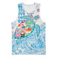 Hawaiian and Japanese Culture Together Basketball Jersey Tropical Honu with Japanese Elements Blue Color LT03 Unisex Blue - Polynesian Pride