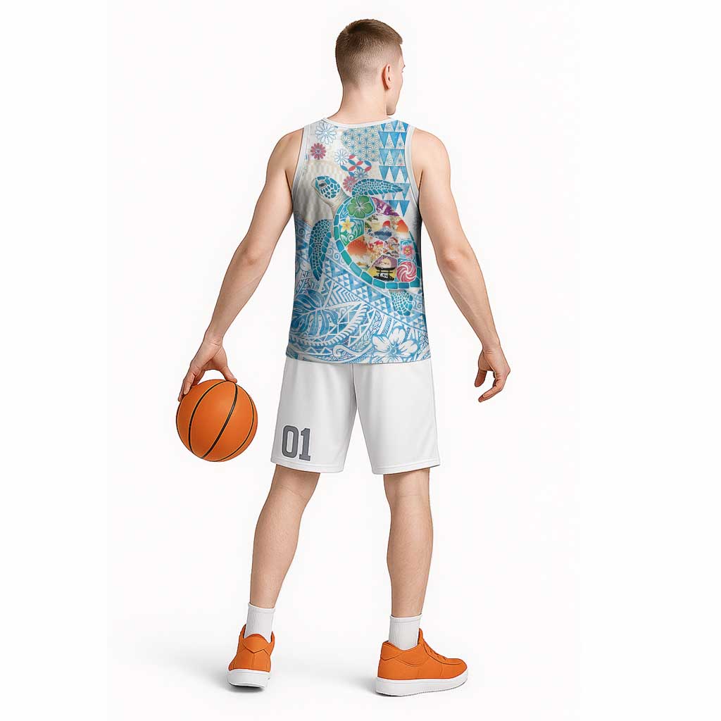 Hawaiian and Japanese Culture Together Basketball Jersey Tropical Honu with Japanese Elements Blue Color LT03 - Polynesian Pride