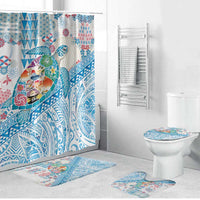 Hawaiian and Japanese Culture Together Bathroom Set Tropical Honu with Japanese Elements Blue Color