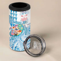 Hawaiian and Japanese Culture Together 4 in 1 Can Cooler Tumbler Tropical Honu with Japanese Elements Blue Color LT03 - Polynesian Pride