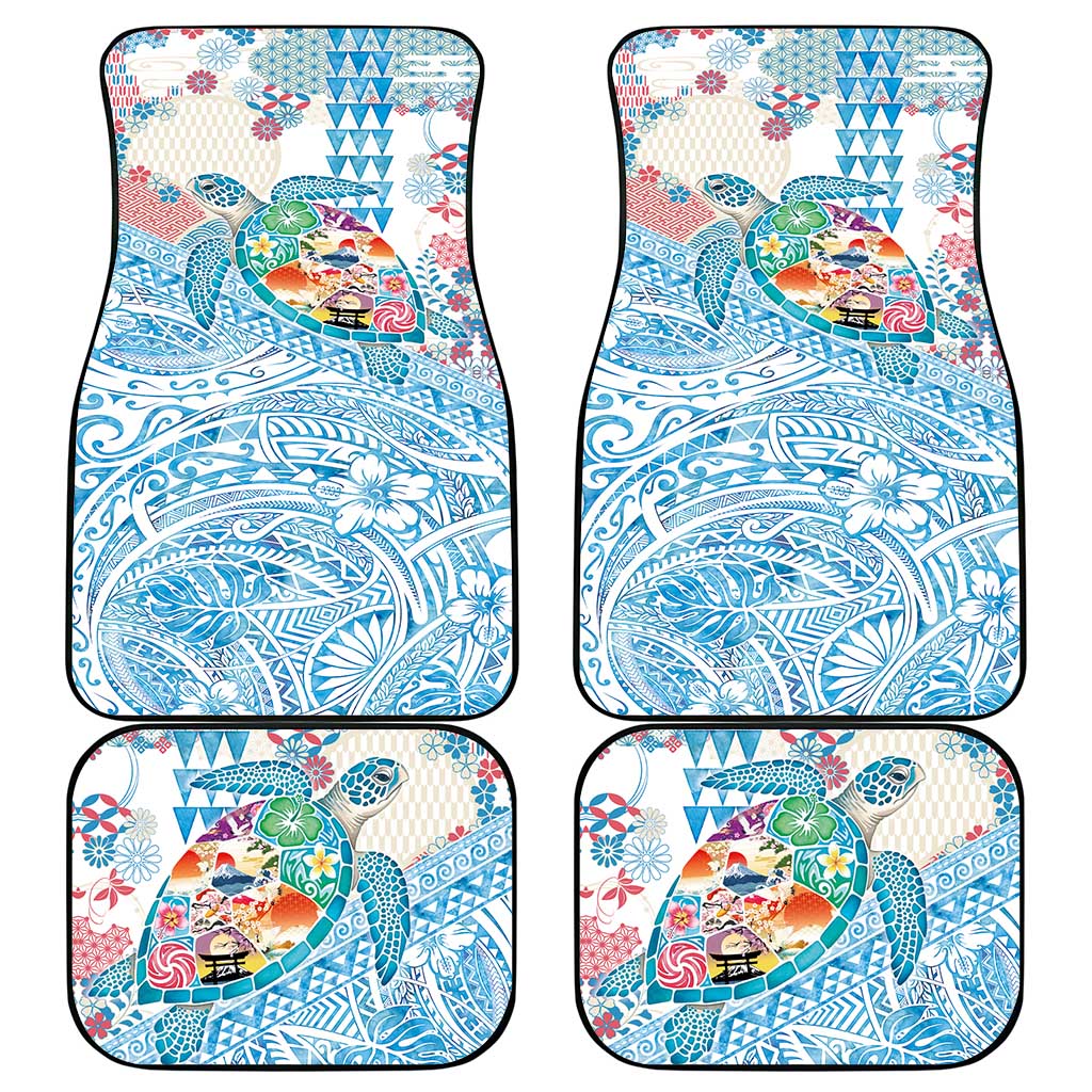 Hawaiian and Japanese Culture Together Car Mats Tropical Honu with Japanese Elements Blue Color LT03 - Polynesian Pride