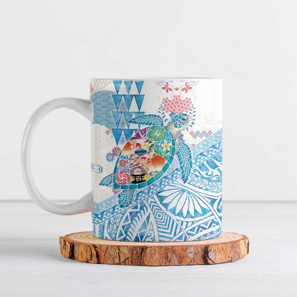 Hawaiian and Japanese Culture Together Ceramic Mug Tropical Honu with Japanese Elements Blue Color LT03 Blue - Polynesian Pride