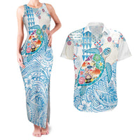 Hawaiian and Japanese Culture Together Couples Matching Tank Maxi Dress and Hawaiian Shirt Tropical Honu with Japanese Elements Blue Color LT03 Blue - Polynesian Pride